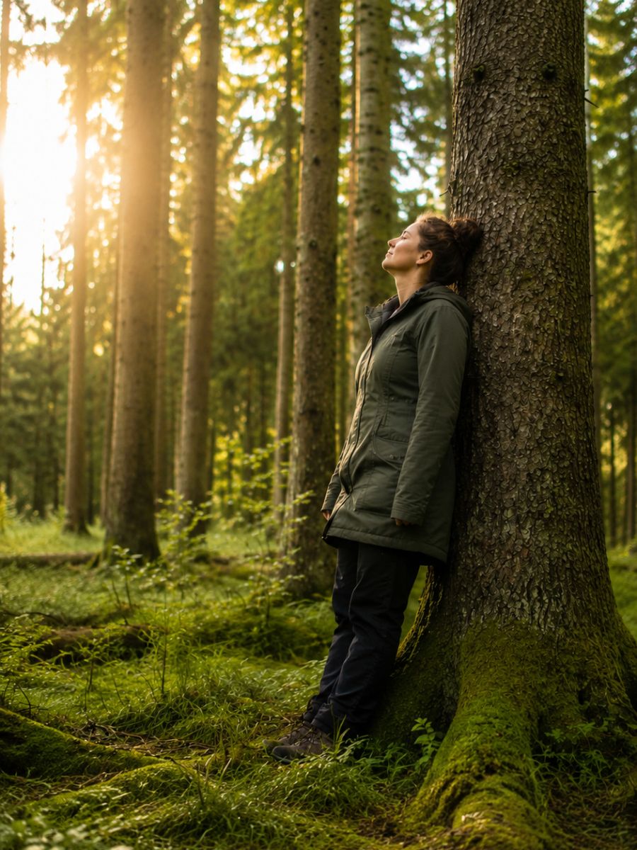 Woman in the deep forest of the Ore Mountains