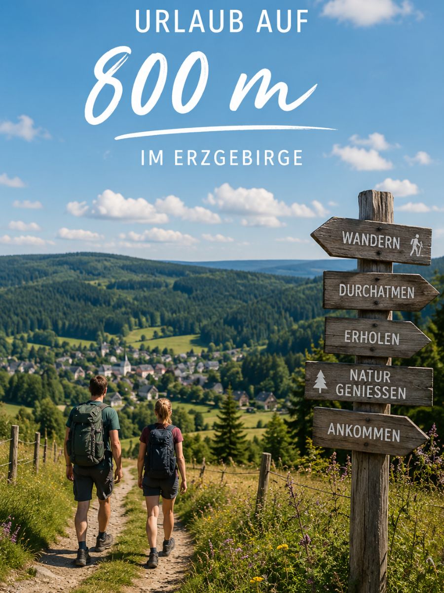 Holiday in the Eastern Ore Mountains – view of the village with signpost
