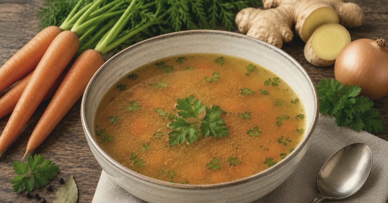 Vegetable broth with carrot and ginger during Buchinger fasting