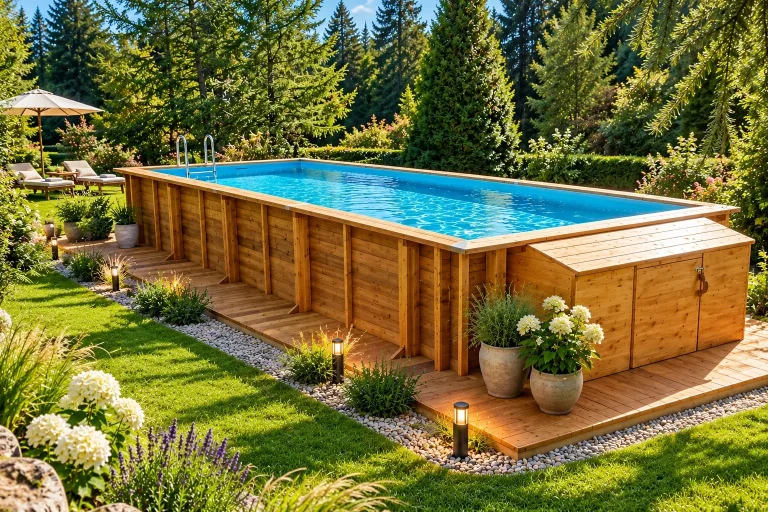 Holzpool im Sommergarten des Landhotels Altes Zollhaus